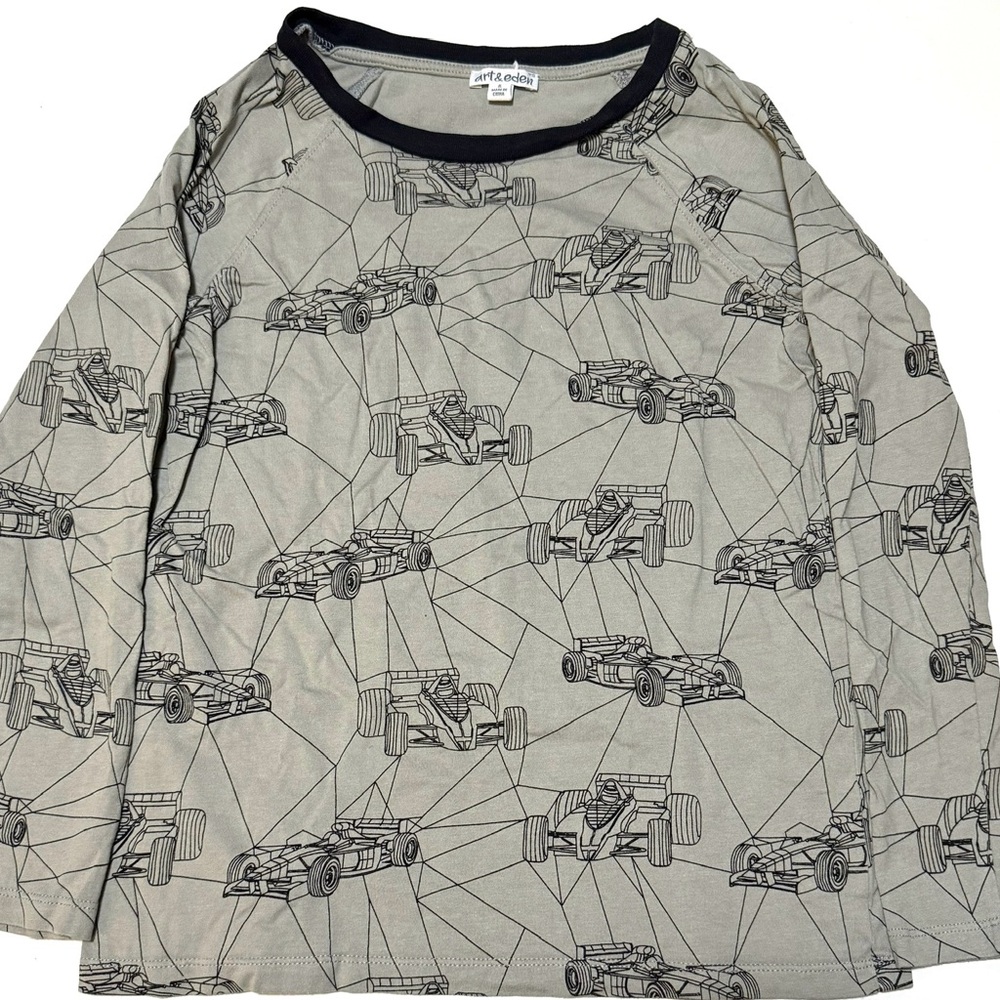 Art & Eden size 10 gray race car shirt